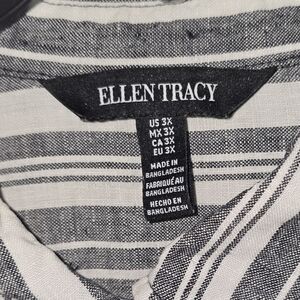 Ellen Tracy Black and White Striped 100% Linen Shirt 3X